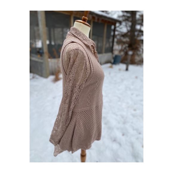 Simply Couture Set Lace Tunic Knit Sweater Vest Taupe Sz S - Picture 3 of 8